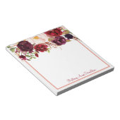 Burgundy Marsala Waterverf Floral personaliseren Notitieblok (Schuin)