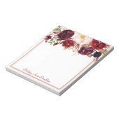 Burgundy Marsala Waterverf Floral personaliseren Notitieblok (Linkerzijde)
