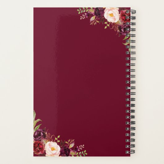 Burgundy Marsala Waterverf Rood huwelijk Planner (Achterkant)