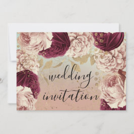 Burgundy Marsala Wedding Roos Blue Rozen Floral Kaart