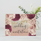 Burgundy Marsala Wedding Roos Blue Rozen Floral Kaart (Staand voorkant)