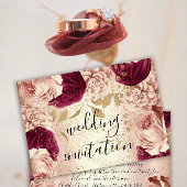 Burgundy Marsala Wedding Roos Gold Rozen Floral Kaart