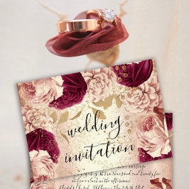 Burgundy Marsala Wedding Roos Gold Rozen Floral Kaart