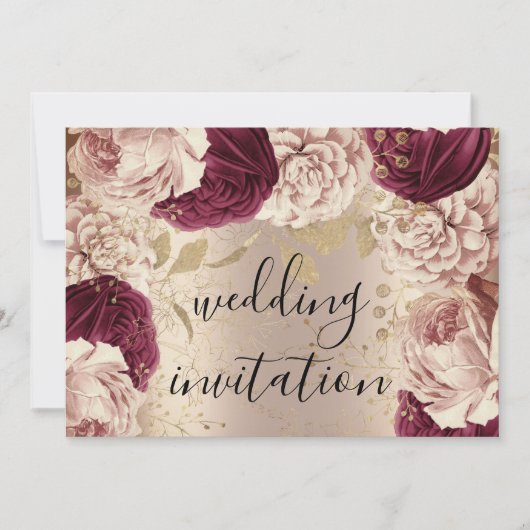 Burgundy Marsala Wedding Roos Gold Rozen Roze Kaart (Voorkant)
