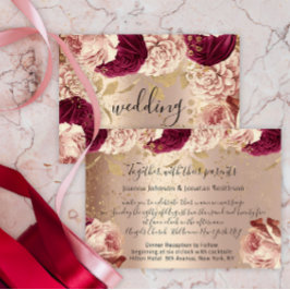 Burgundy Marsala Wedding Roos Gold Rozen Roze Kaart