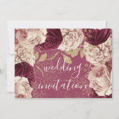 Burgundy Marsala Wedding Roos Rozen Floral Kaart (Voorkant)