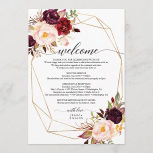 Burgundy Marsala Wedding Welcome Itinerary Letter Programmakaart