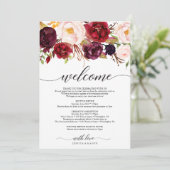 Burgundy Marsala Wedding Welcome Itinerary Letter Programmakaart (Staand voorkant)