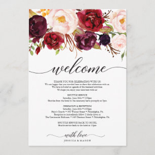 Burgundy Marsala Wedding Welcome Itinerary Letter Programmakaart