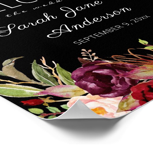 Burgundy Marsala Welcome Sign Poster Black (Hoek)