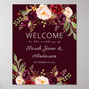 Burgundy Marsala Welkom Sign Poster