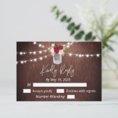 Burgundy Mason Jar Wood String Lights Flower RSVP (Staand voorkant)