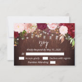 Burgundy Mason Jar Wood String Lights Flower RSVP (Voorkant)