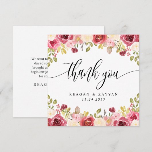 Burgundy Merlot Floral Weddenschap Hartelijk dank Bedankkaart (Voorkant / Achterkant)