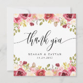 Burgundy Merlot Floral Weddenschap Hartelijk dank Bedankkaart (Voorkant)