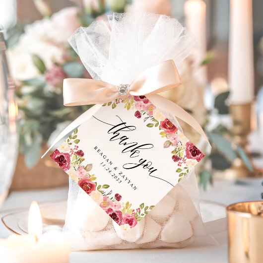 Burgundy Merlot Floral Wedding Bedankt Bedankjes Labels