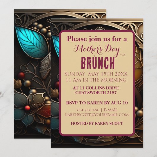 Burgundy Metal Art met Moederdag parels Kaart (Voorkant / Achterkant)