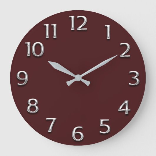Burgundy Metal Silver Gray Gray Arabic Nummers Grote Klok (Voorkant)