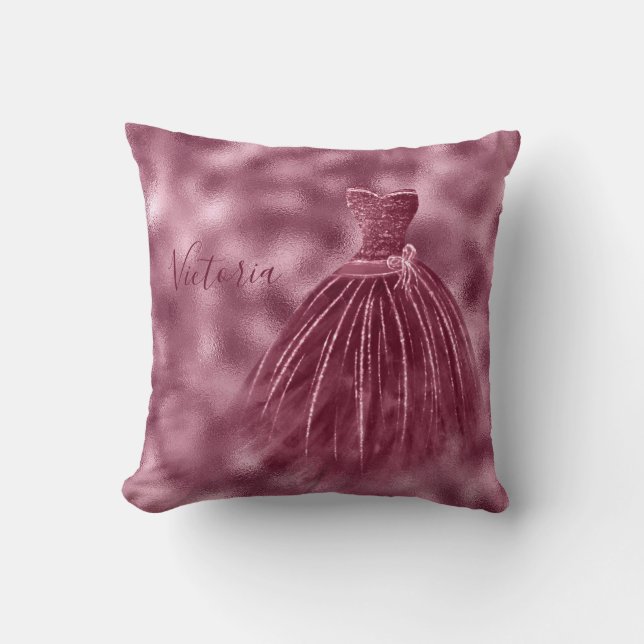Burgundy Metallic Elegante Avondjurk Naam  Kussen (Voorkant)