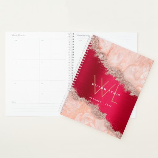 Burgundy Metallic Roos Gold Glitter Monogram Planner (Display)