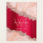 Burgundy Metallic Roos Gold Glitter Monogram Planner (Voorkant)