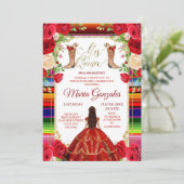 Burgundy Mexican Mis Quince Invitation Kaart (Staand voorkant)