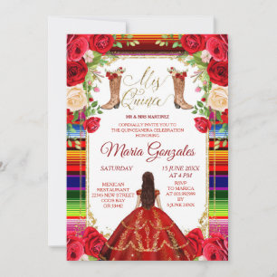 Burgundy Mexican Mis Quince Invitation Kaart