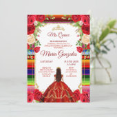 Burgundy Mexican Mis Quince Invitation Kaart (Staand voorkant)