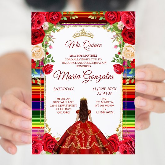 Burgundy Mexican Mis Quince Invitation Kaart