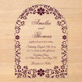 Burgundy Mexican Timeless Wedding  Acryl Uitnodigingen (Voorkant)