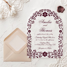Burgundy Mexican Timeless Wedding  Acryl Uitnodigingen