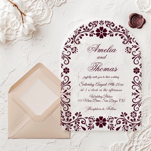 Burgundy Mexican Timeless Wedding  Acryl Uitnodigingen
