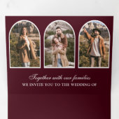 Burgundy Minimal Arch Photo QR code Wedding Drieluik Uitnodiging (Binnenzijde eerst)