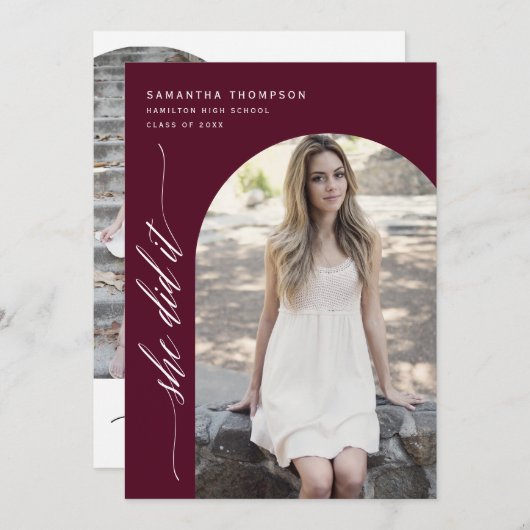 Burgundy Minimal dat ze de foto van de Afstuderen  Kaart (Voorkant / Achterkant)