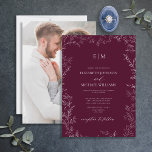 Burgundy Minimal Leaf Photo Monogram Weddenschap Kaart<br><div class="desc">Zeg 'ik doe' tegen je perfecte huwelijksuitnodiging. Introductie van de bogundy minimum leaf foto monogram bruiloft Uitnodiging-een online exclusieve en één van onze meest geliefde design. Deze moderne manier om klassieke elegantie aan te nemen is zeker om een verklaring af te leggen die je gasten niet snel zullen vergeten. De...</div>