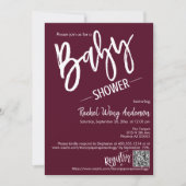 Burgundy Minimal Script Baby shower QR Code Foto Kaart (Voorkant)