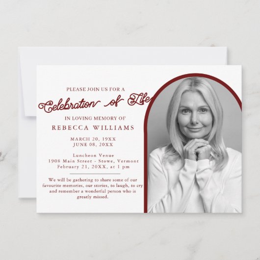 Burgundy Minimale viering van het leven Kaart (Voorkant)