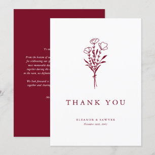 Burgundy Minimalist Botanicals Wedding Bedankkaart
