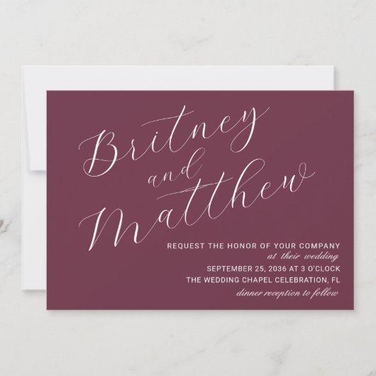 Burgundy Minimalist Foto Elegant Script Weduwschap Kaart (Voorkant)