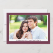 Burgundy Minimalist Foto Elegant Script Weduwschap Kaart (Achterkant)