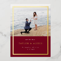 Burgundy Minimalist Lijst Foto Save the Date Gold