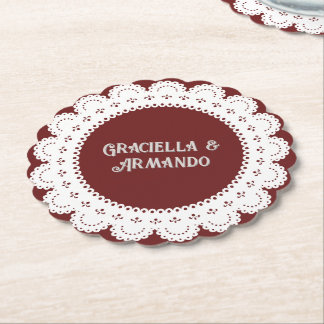 Burgundy Minimalist Paper Wedding Coasters Kartonnen Onderzetters