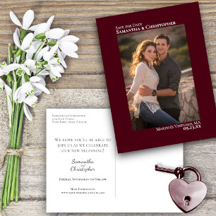 Burgundy Minimalist Photo Wedding Save the Date Aankondigingskaart