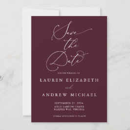 Burgundy Minimalist Save the Date Invitation Kaart