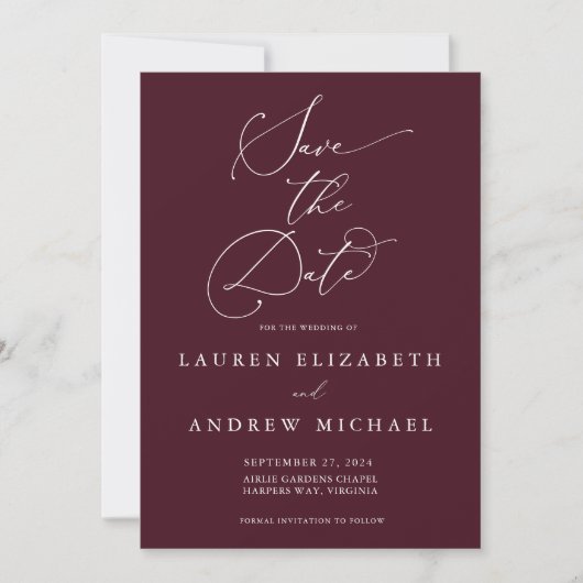 Burgundy Minimalist Save the Date Invitation Kaart (Voorkant)