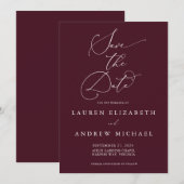 Burgundy Minimalist Save the Date Invitation Kaart (Voorkant / Achterkant)