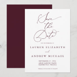 Burgundy Minimalist Save the Date Invitation Kaart