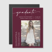 Burgundy Minimalist Script Photo Afstuderen Magnet (Voorkant / Achterkant)