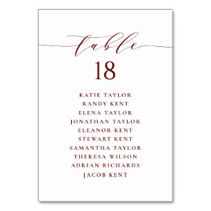 Burgundy Minimalist Script Wedding Seating Plan Kaart