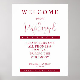 Burgundy Minimalist Unplugged Wedding Sign Poster